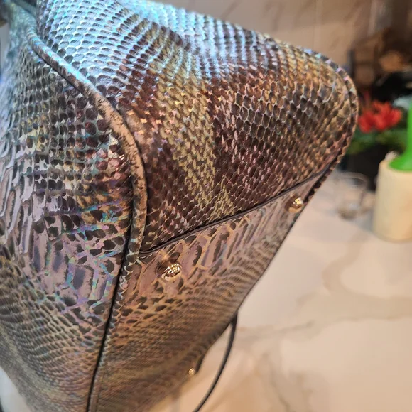 Brahmin Marianna Moonstone Seville Iridescent Snake Print Shoulder Bag Tote - Picture 14 of 16